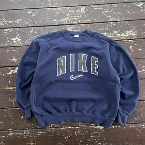 (L) Vintage 90s Y2K Nike Embroidered Spellout Center Swoosh Crewneck Sweatshirt